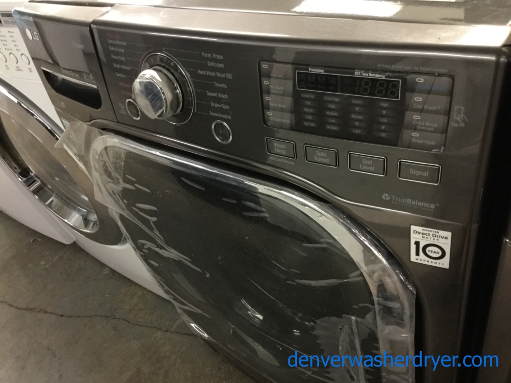 New! Scratch/Dent LG Front-Load LG Laundry Set, *GAS* Dryer, Steam/Sanitary Washer, Black Stainless, 1-Year Warranty