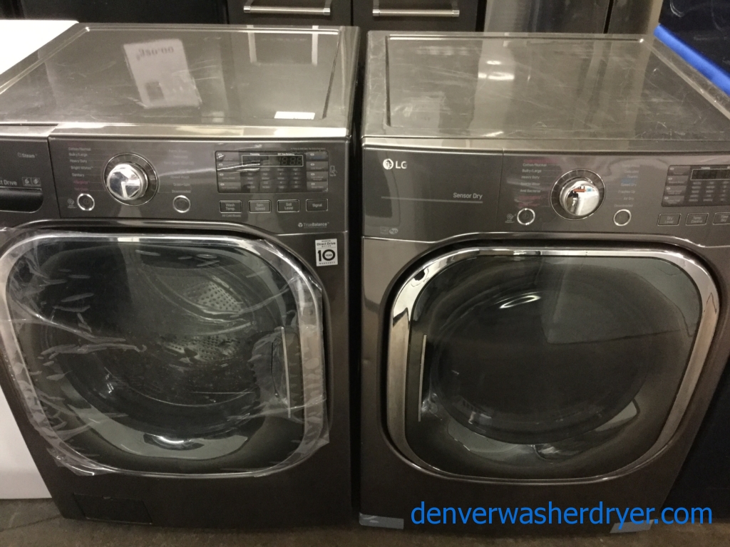 New! Scratch/Dent LG Front-Load LG Laundry Set, *GAS* Dryer, Steam/Sanitary Washer, Black Stainless, 1-Year Warranty