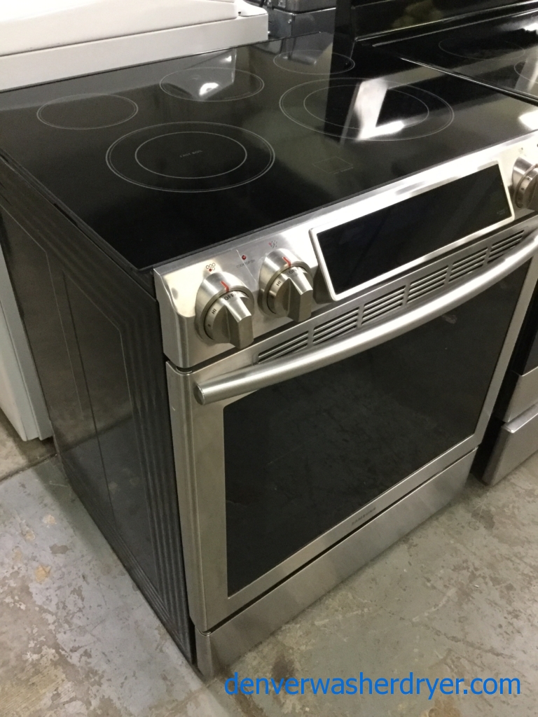 NEW! Stainless Slide-In Samsung Range, Glass-Top, Convection Oven, 30″, Sweet!
