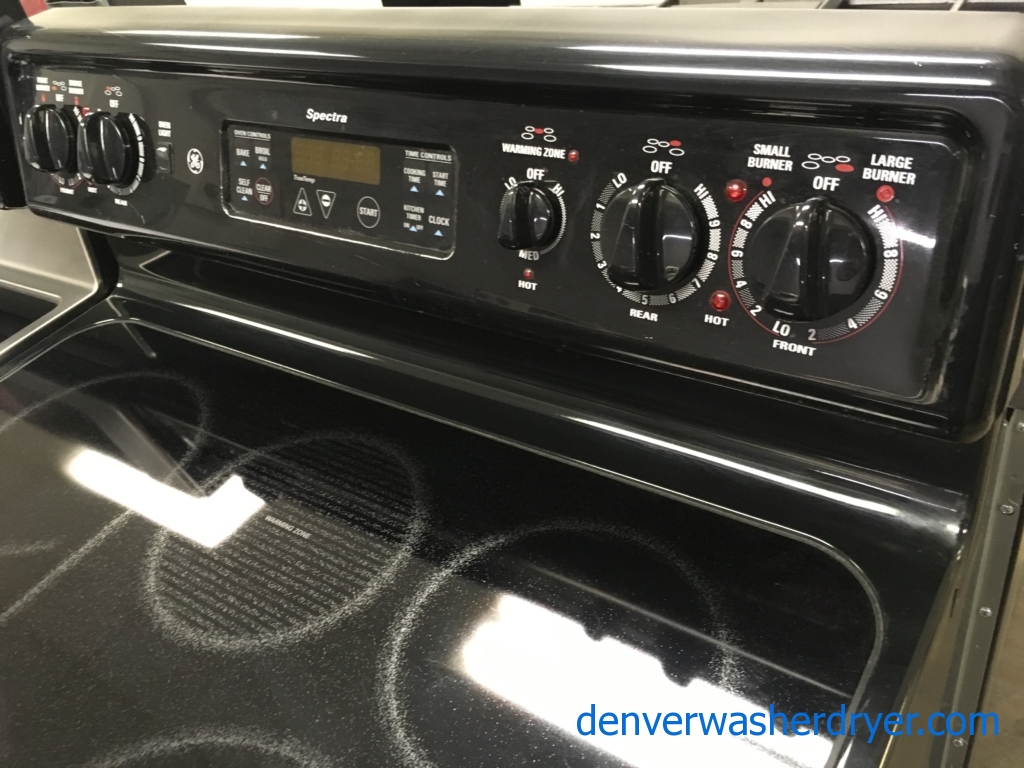 Glorious GE Range, Black, Electric, 30″, Self-Cleaning, 5-Burner, Fantastic Condition, 1-Year Warranty!