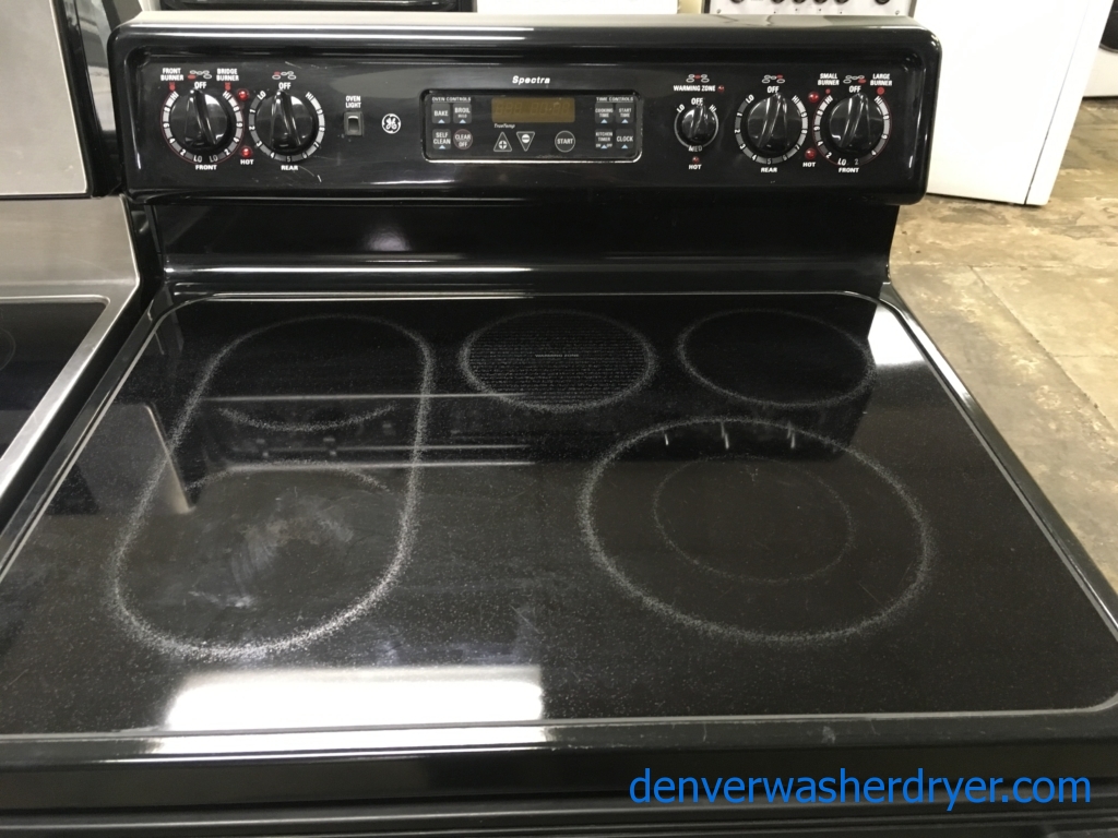 Glorious GE Range, Black, Electric, 30″, Self-Cleaning, 5-Burner, Fantastic Condition, 1-Year Warranty!