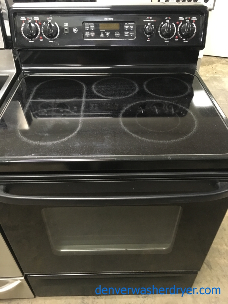 Glorious GE Range, Black, Electric, 30″, Self-Cleaning, 5-Burner, Fantastic Condition, 1-Year Warranty!