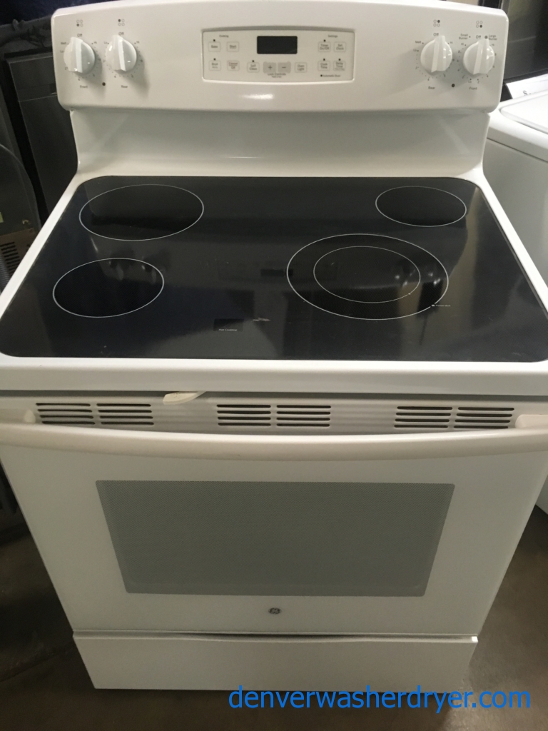 White Glass-Top GE Range, 30″