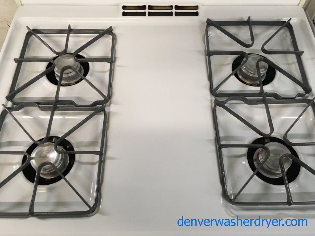 30″ Free-Standing GE *GAS* Range, White, 1-Year Warranty