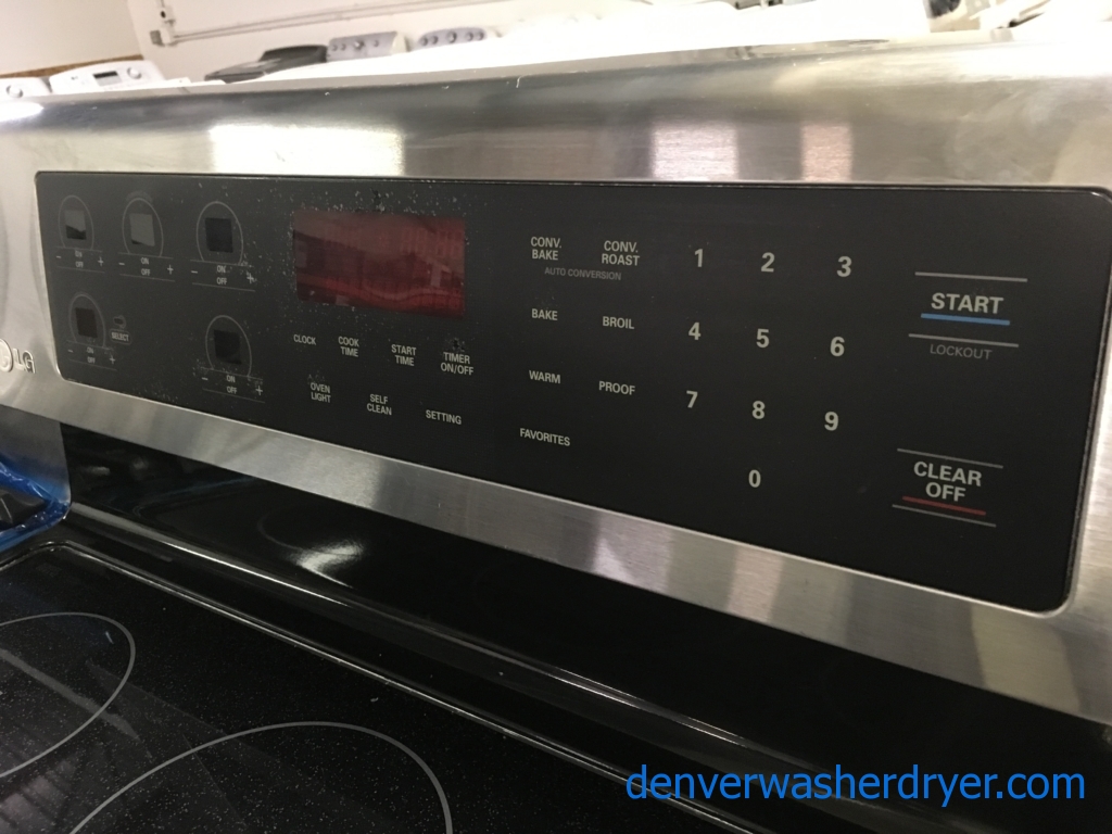 30″ Free-Standing LG Electric Glass-Top Range with Fan Convection, 1-Year Warranty