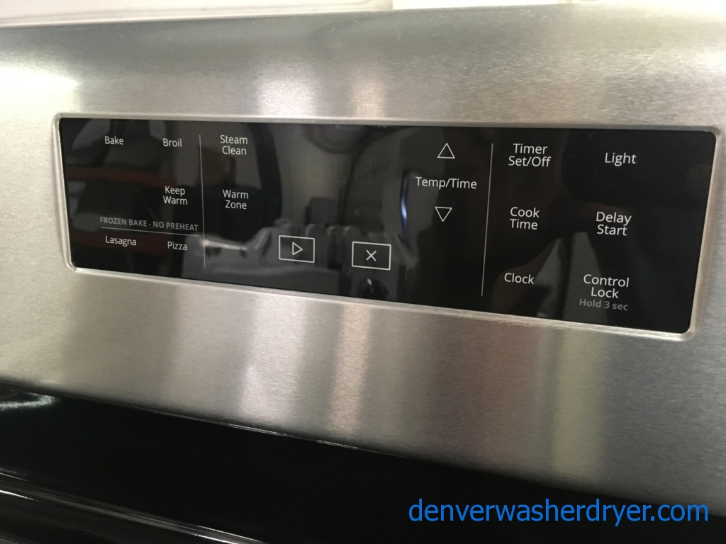 New! Whirlpool Glass-Top 30″ Stainless Electric Range, 1-Year Warranty!