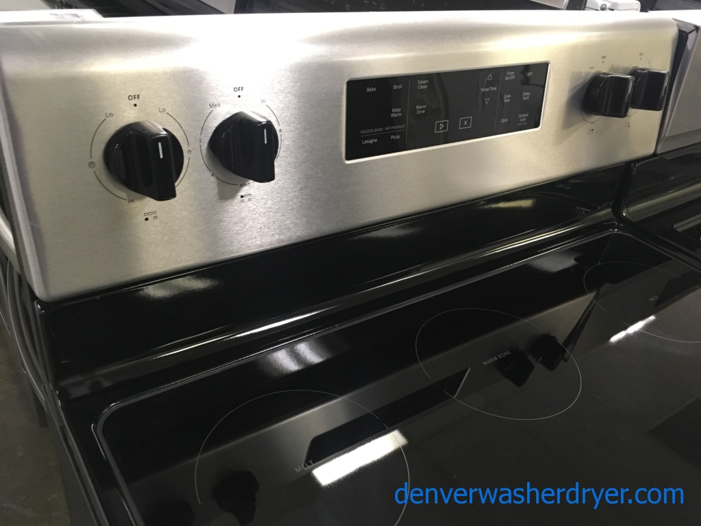 New! Whirlpool Glass-Top 30″ Stainless Electric Range, 1-Year Warranty!