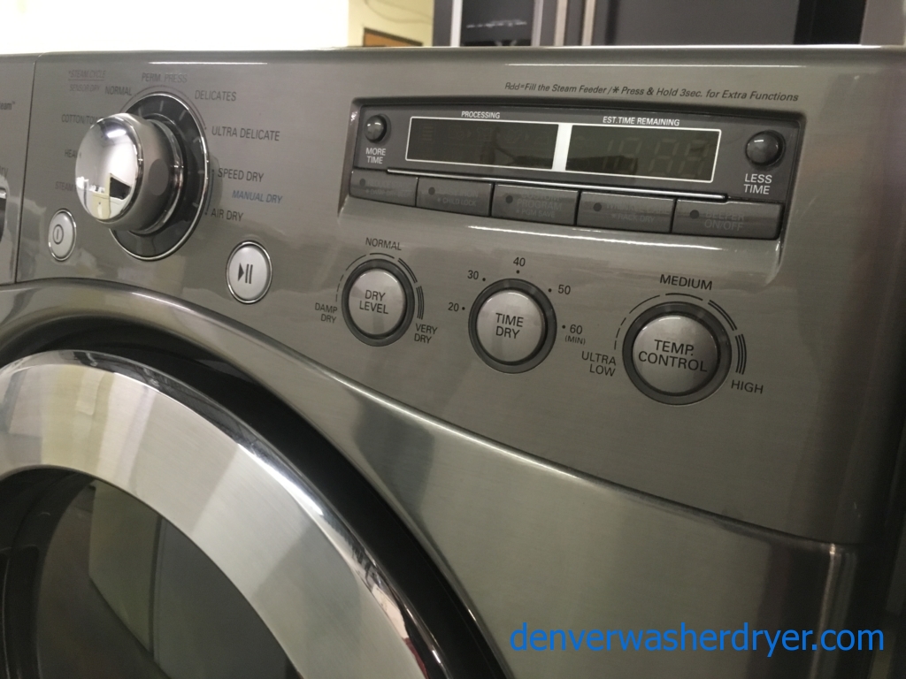 Lovely LG Front-Load Set, Graphite Steel, HE, GAS, Steam, Quality Refurbished, 1-Year Warranty!