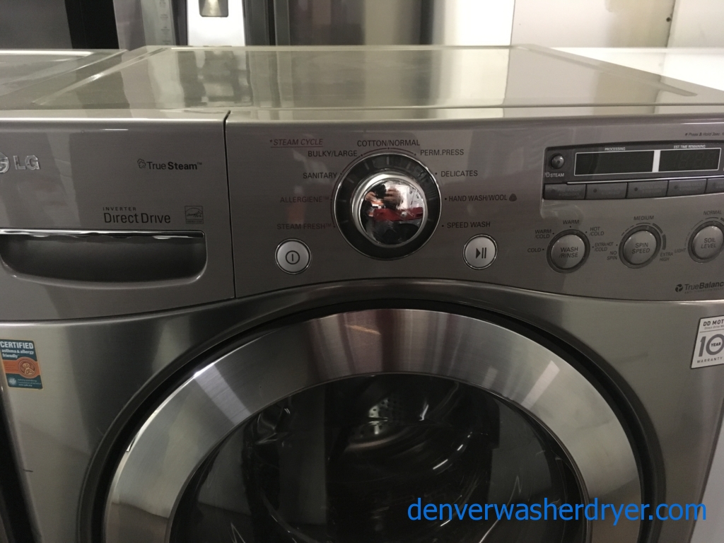 Lovely LG Front-Load Set, Graphite Steel, HE, GAS, Steam, Quality Refurbished, 1-Year Warranty!