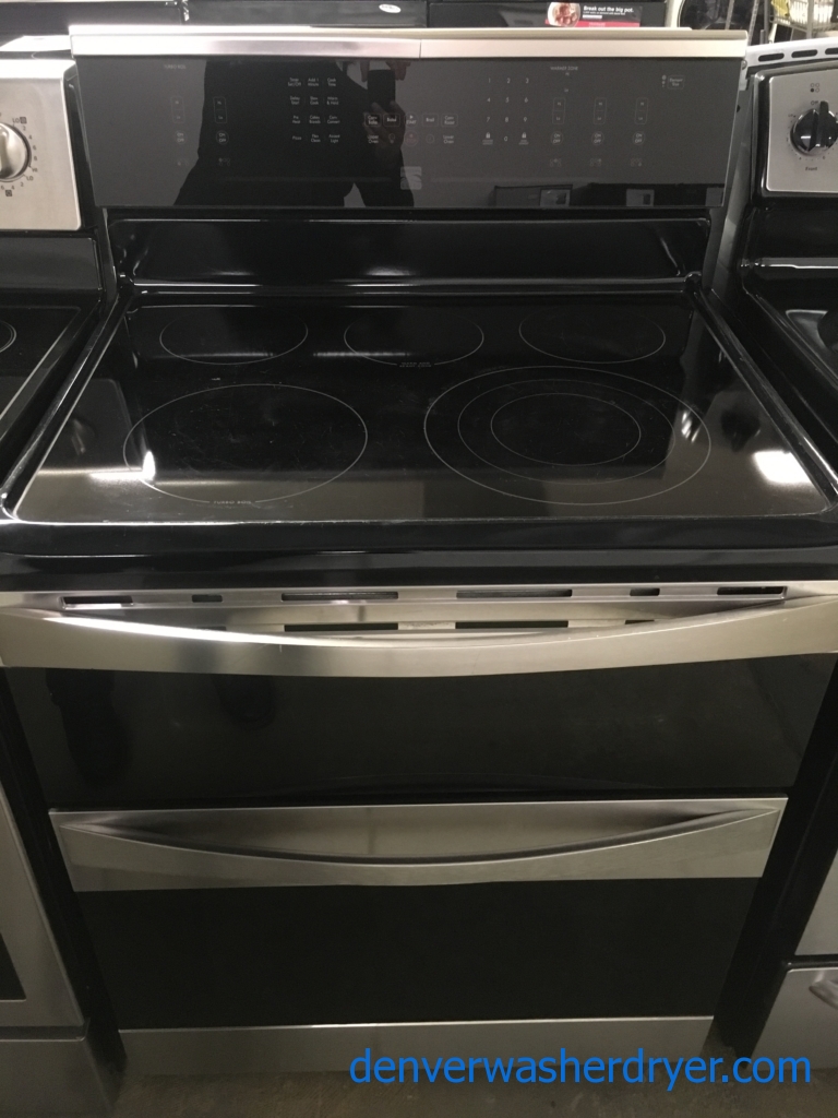 Free-Standing Kenmore ELITE Range, Double-Oven, Convection, Glass-Top, 30″ Wide, Quality Refurbished, 1-Year Warranty!, Samsung Stainless Microwave Model #ME21M706BAS