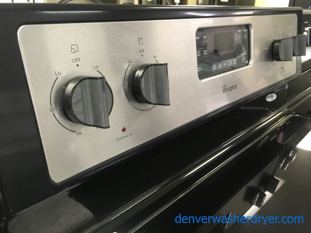 Whirlpool Electric Range, Glass-Top, Black/Stainless, Capacity 5.3 Cu.Ft., Counter Depth, Quality Refurbished, 1-Year Warranty!