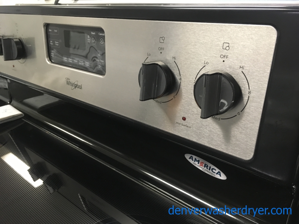 Whirlpool Electric Range, Glass-Top, Black/Stainless, Capacity 5.3 Cu.Ft., Counter Depth, Quality Refurbished, 1-Year Warranty!