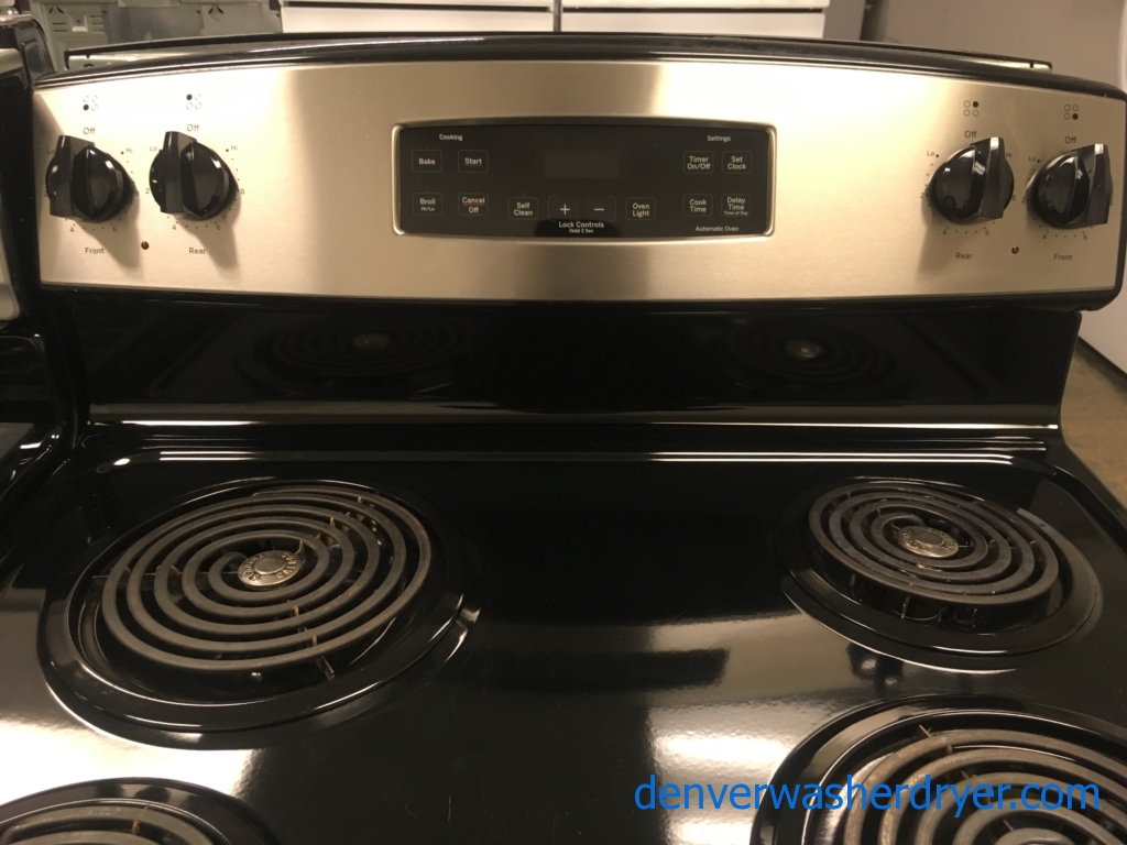 GE Stainless Range, Free-Standing, 30″ Wide, 220V, Self-Clean, Quality Refurbished, 30-Day Warranty