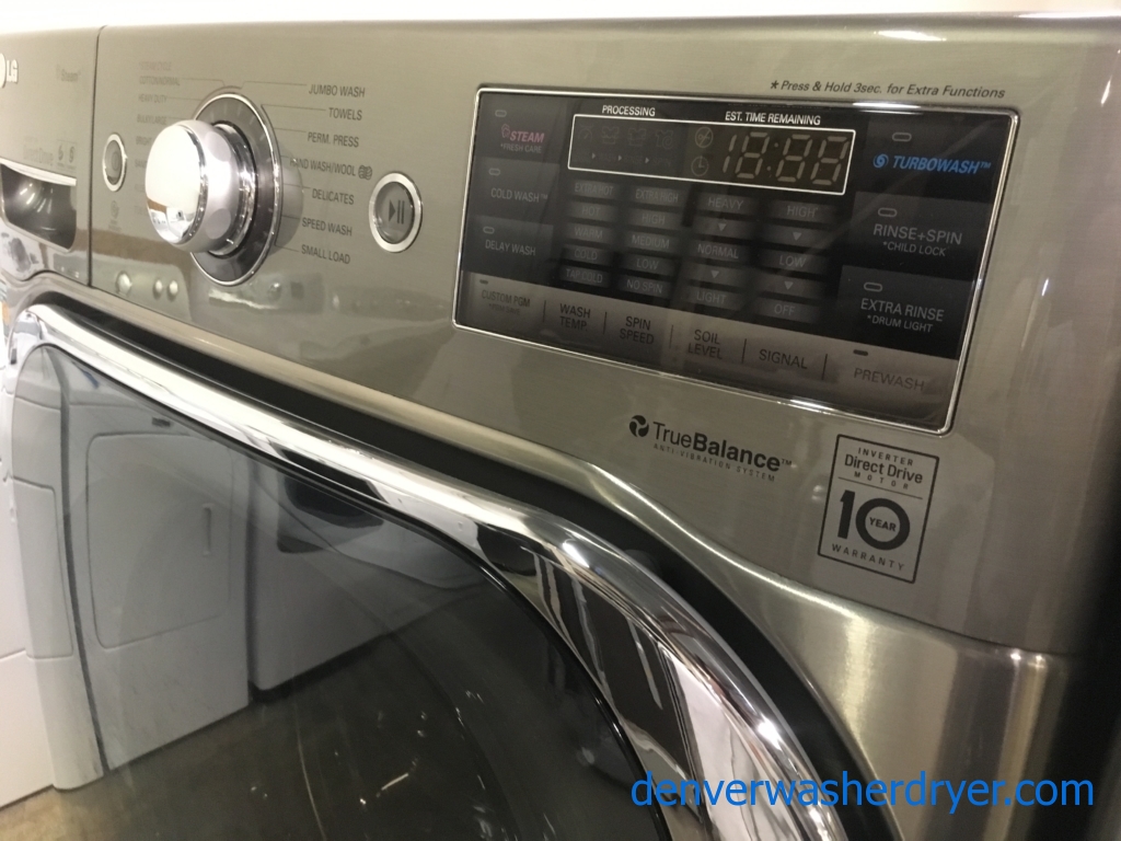 LG Graphite Steel Front-Load Set, w/ Pedestals, 220V, Steam, Quality Refurbished, 1-Year Warranty!