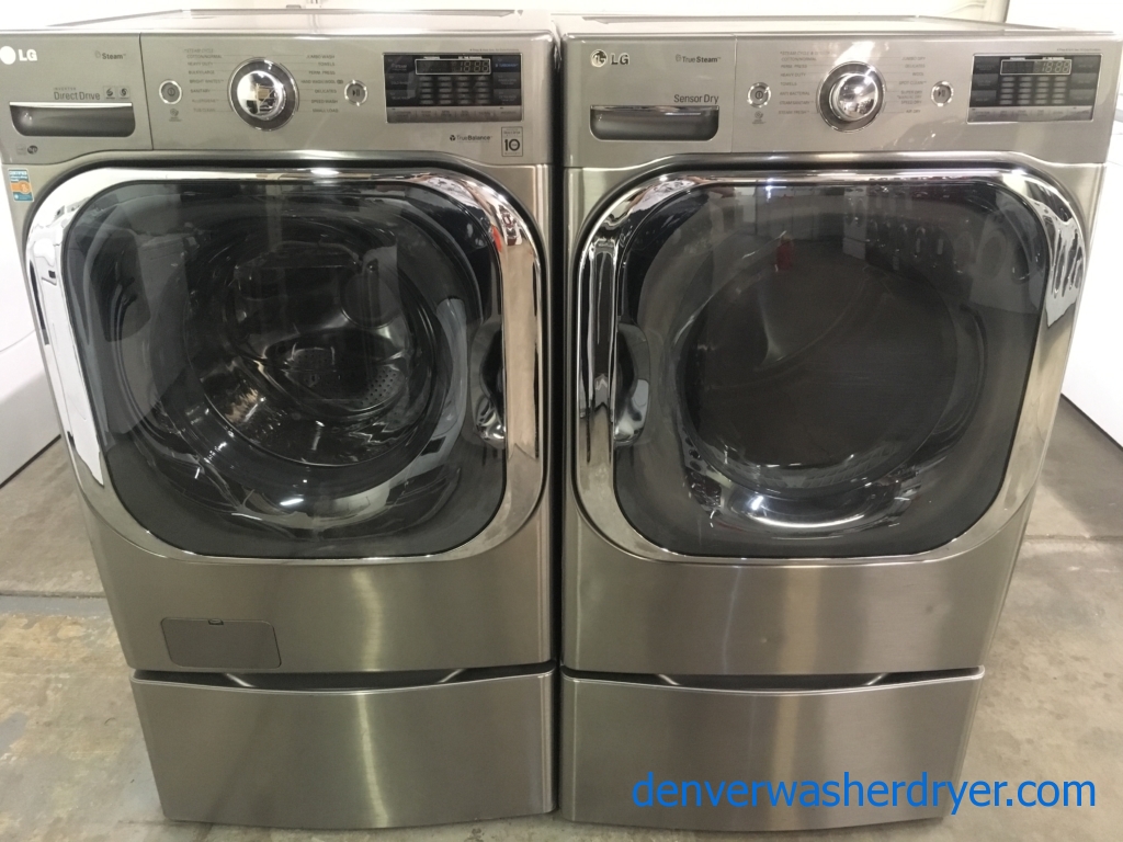 LG Graphite Steel Front-Load Set, w/ Pedestals, 220V, Steam, Quality Refurbished, 1-Year Warranty!