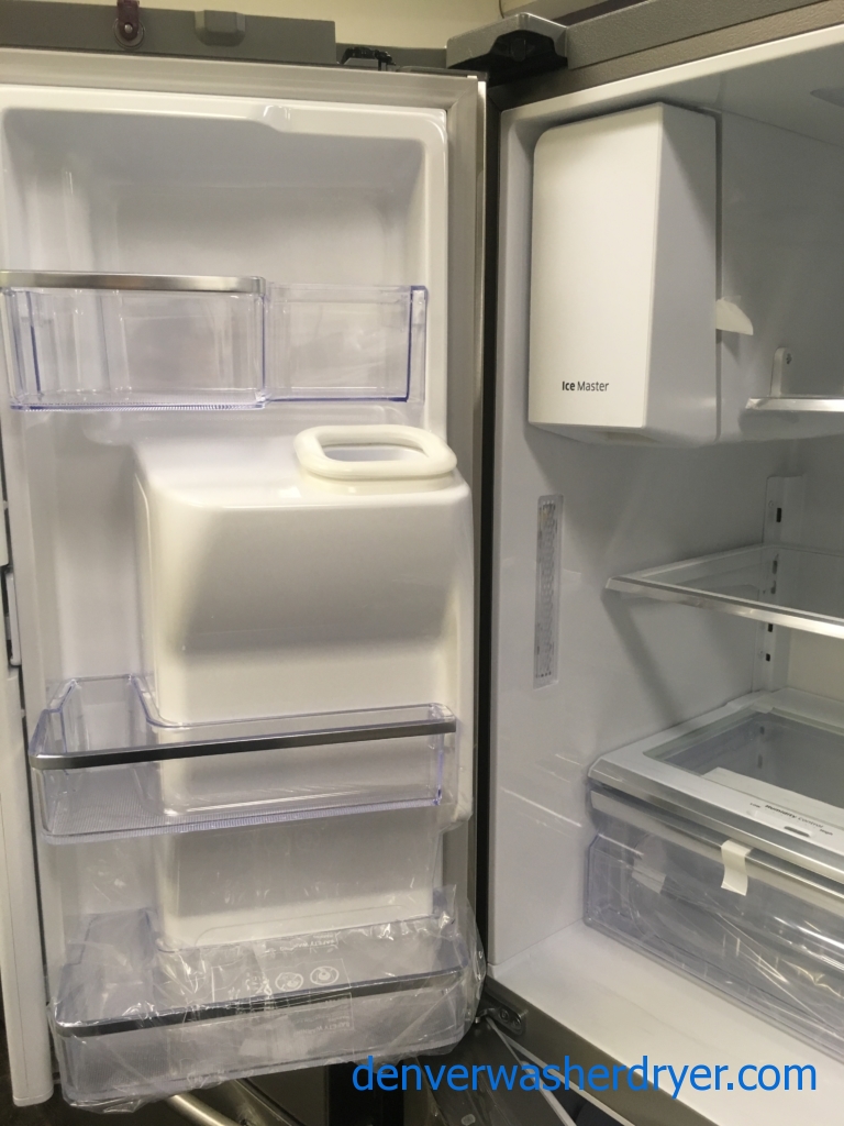 NEW!! Samsung French Refrigerator, Flawless, Counter Depth, 4 Door, Stainless, Samsung Slide In Gas Range, Stainless, Samsung Dishwasher Stainless Steel, Samsung Gallery Chef Stainless Steel Microwave,1-Year Warranty!