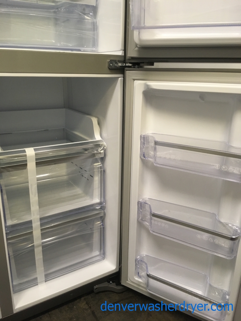 NEW!! Samsung French Refrigerator, Flawless, Counter Depth, 4 Door, Stainless, Samsung Slide In Gas Range, Stainless, Samsung Dishwasher Stainless Steel, Samsung Gallery Chef Stainless Steel Microwave,1-Year Warranty!