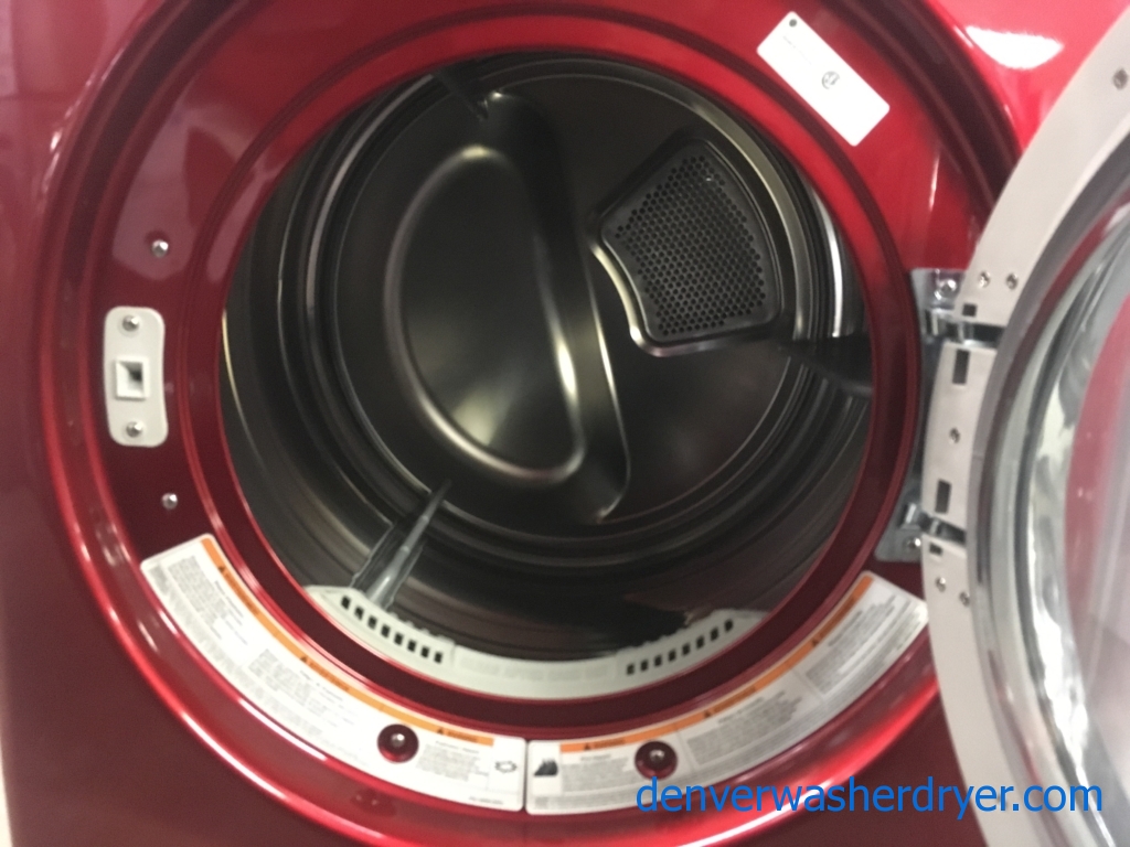 LG Wild Cherry Red Front-Load Dryer, 220V, Sanitary and Wrinkle Care Options, Quality Refurbished, 1-Year Warranty!