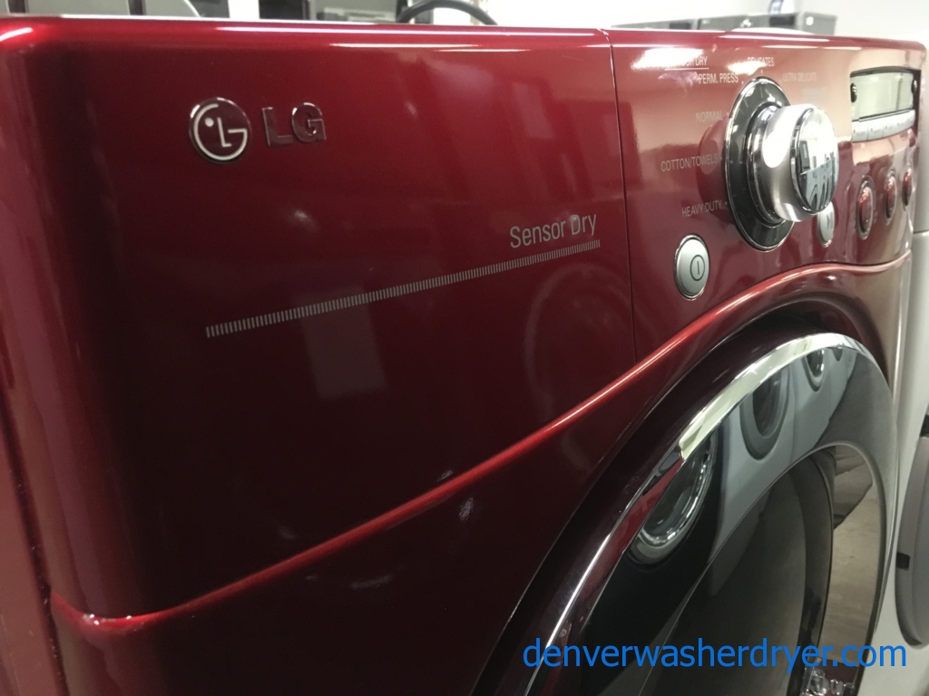 LG Wild Cherry Red Front-Load Dryer, 220V, Sanitary and Wrinkle Care Options, Quality Refurbished, 1-Year Warranty!