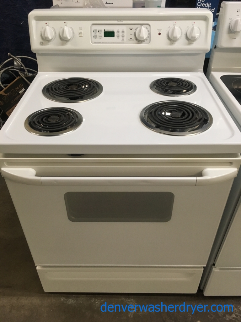 Great GE Range, White, 4 burner, Self-Clean, Quality Refurbished, 1-Year Warranty!