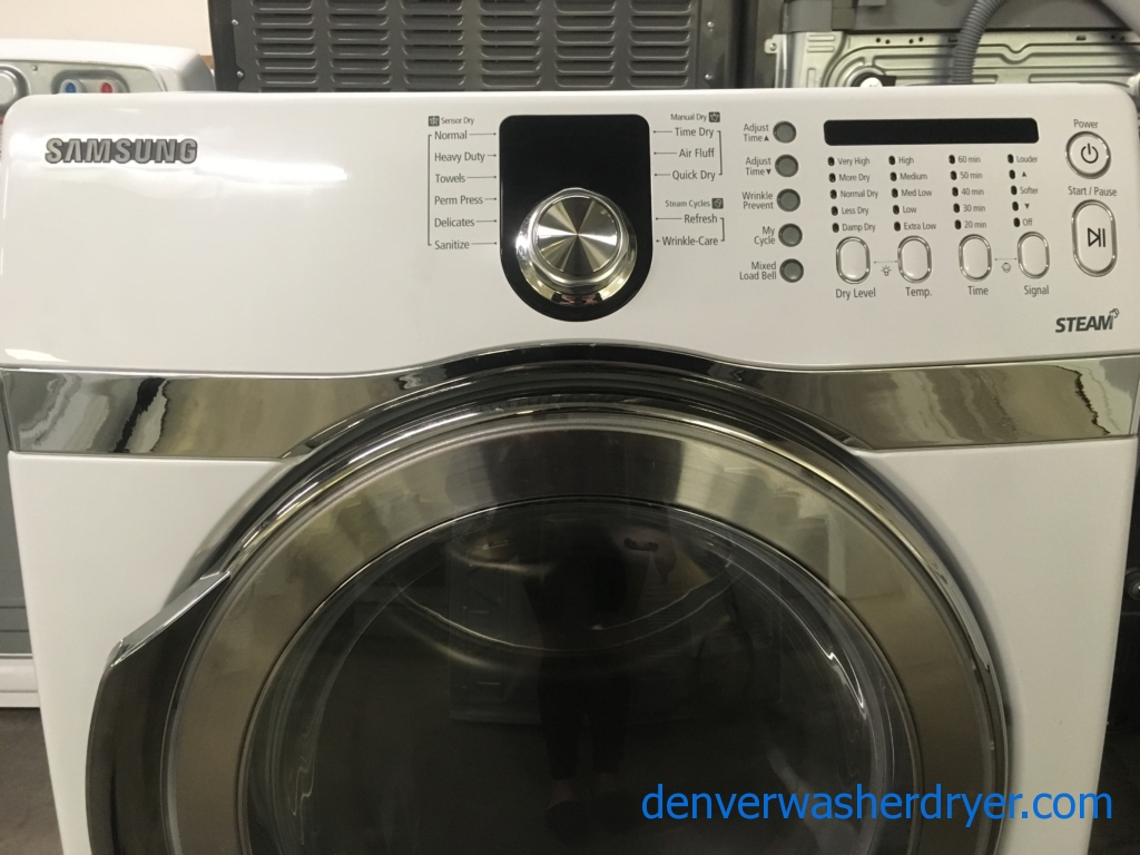 SAMSUNG Front-Load Dryer, White, Capacity 7.4 Cu.Ft., Steam, Sanitary Cycle, Quality Refurbished, 30-Day Warranty!
