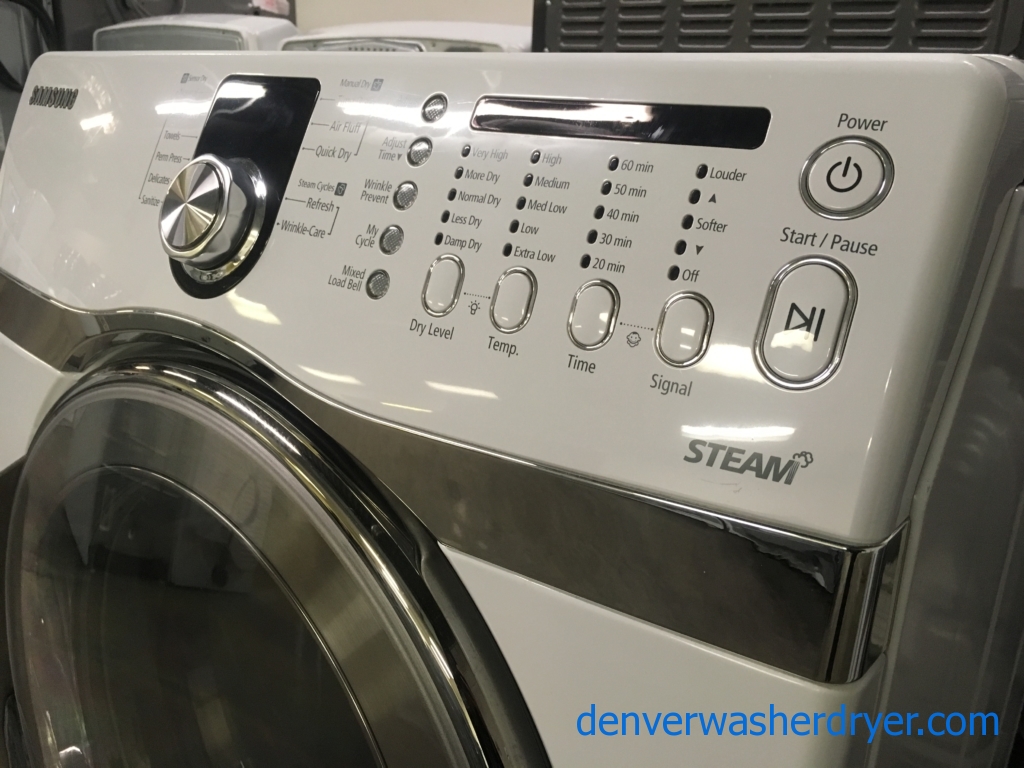 SAMSUNG Front-Load Dryer, White, Capacity 7.4 Cu.Ft., Steam, Sanitary Cycle, Quality Refurbished, 30-Day Warranty!