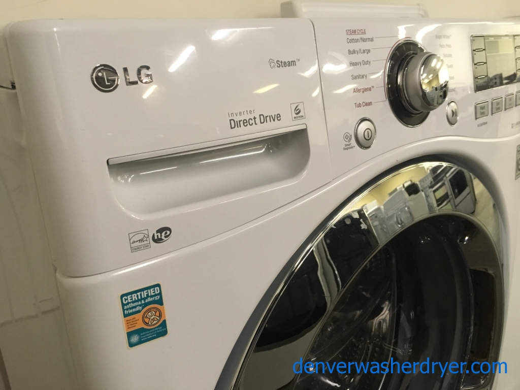 LG Steam Washer And Dryer Set , Front-Load, White, HE, Steam, Sanitary and Allergiene Cycles, Quality Refurbished, 1-Year Warranty!