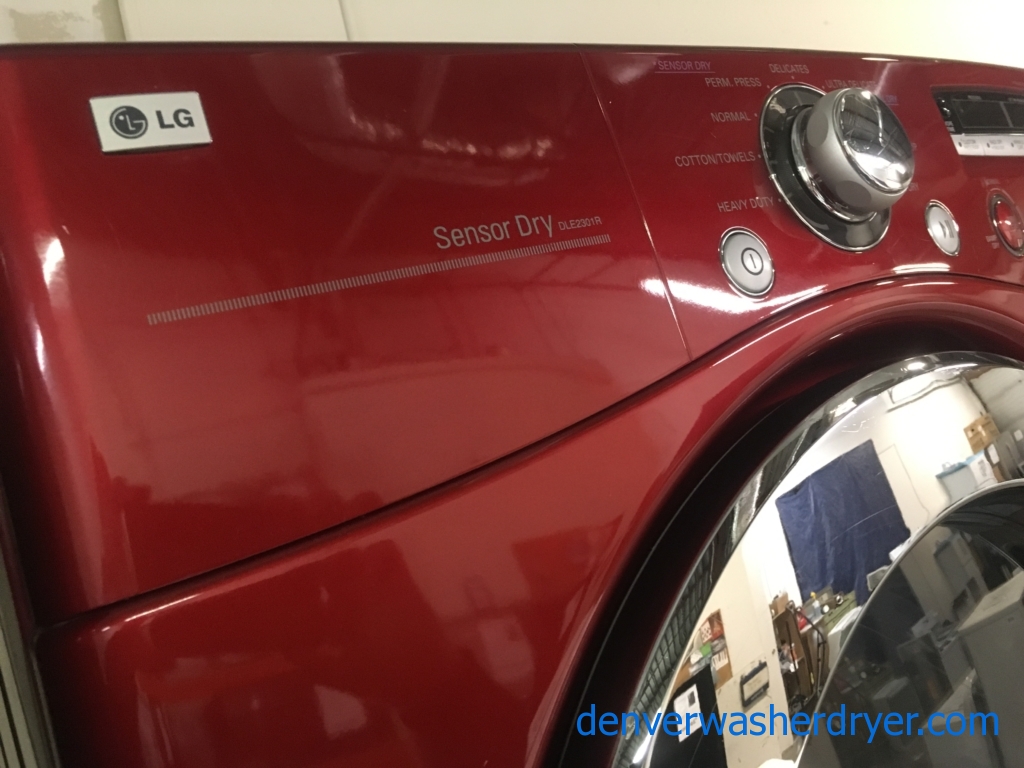 Great LG Wild Cherry Red Dryer, Electric, HE, 7.3 Cu.Ft. Capacity, Stainless Drum, Electric, Sanitary, Quality Refurbished, 1-Year Warranty!
