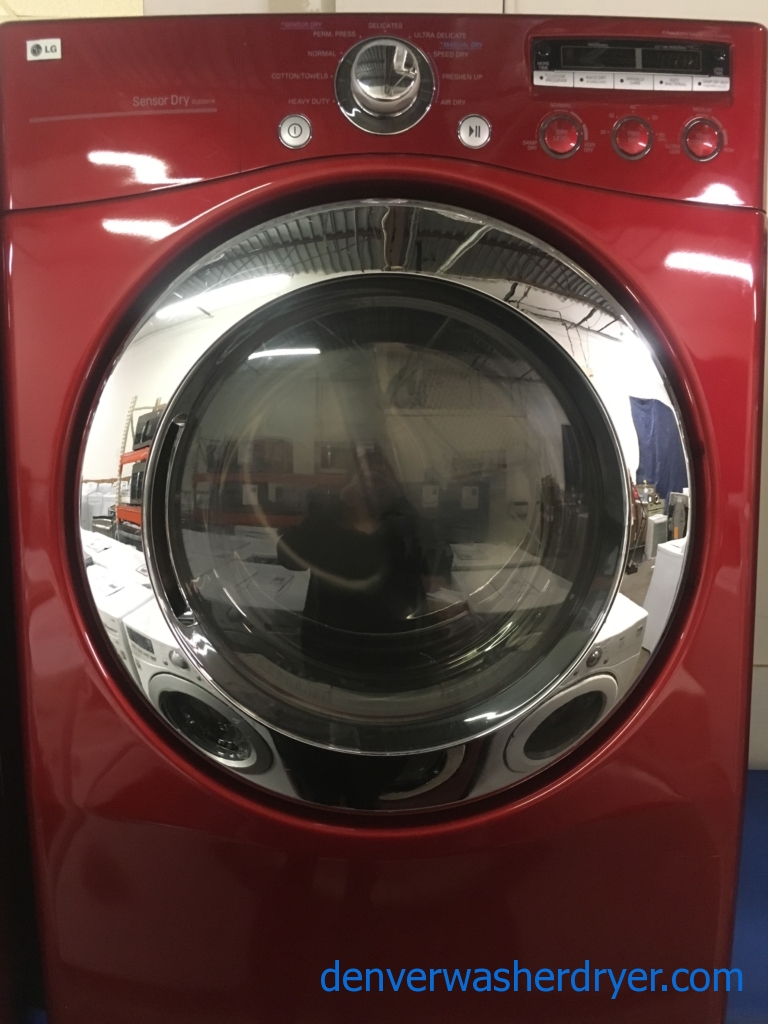 Great LG Wild Cherry Red Dryer, Electric, HE, 7.3 Cu.Ft. Capacity, Stainless Drum, Electric, Sanitary, Quality Refurbished, 1-Year Warranty!