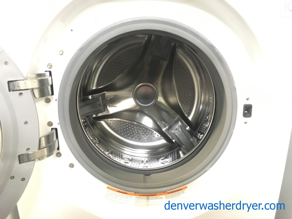 Great LG White Washer and Dryer Set, HE, Water Plus Option, 220V, Stackable, Sense Dry, Wrinkle Care, Quality Refurbished, 1-Year Warranty!