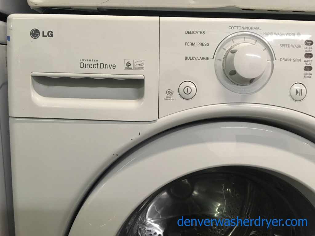 Stacked LG Washer and Dryer Set, HE, Tub Clean Cycle, Sensor Dry, White, Stackable, 220V, 27″ Wide, Capacity 7.1 Cu.Ft., Quality Refurbished, 1-Year Warranty!