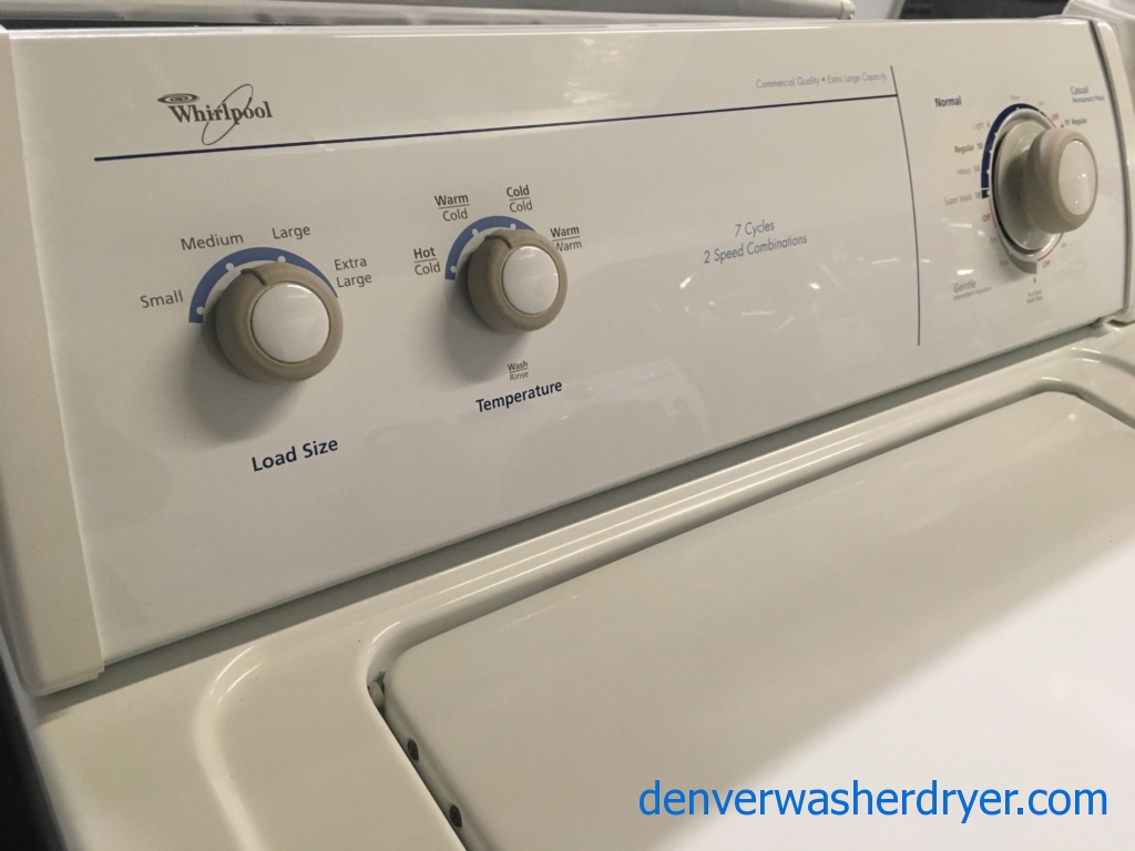 Great Whirlpool Washer, Commercial Quality, Agitator, XL Capacity, Direct Drive, Quality Refurbished, 30-Day Warranty