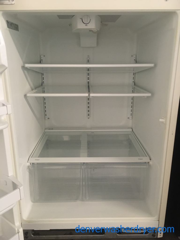Great Whirlpool Bisque Refrigerator, Top-Mount, Capacity 18.0 Cu.Ft., Quality Refurbished, 1-Year Warranty!