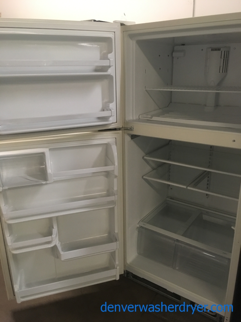 Great Whirlpool Bisque Refrigerator, Top-Mount, Capacity 18.0 Cu.Ft., Quality Refurbished, 1-Year Warranty!