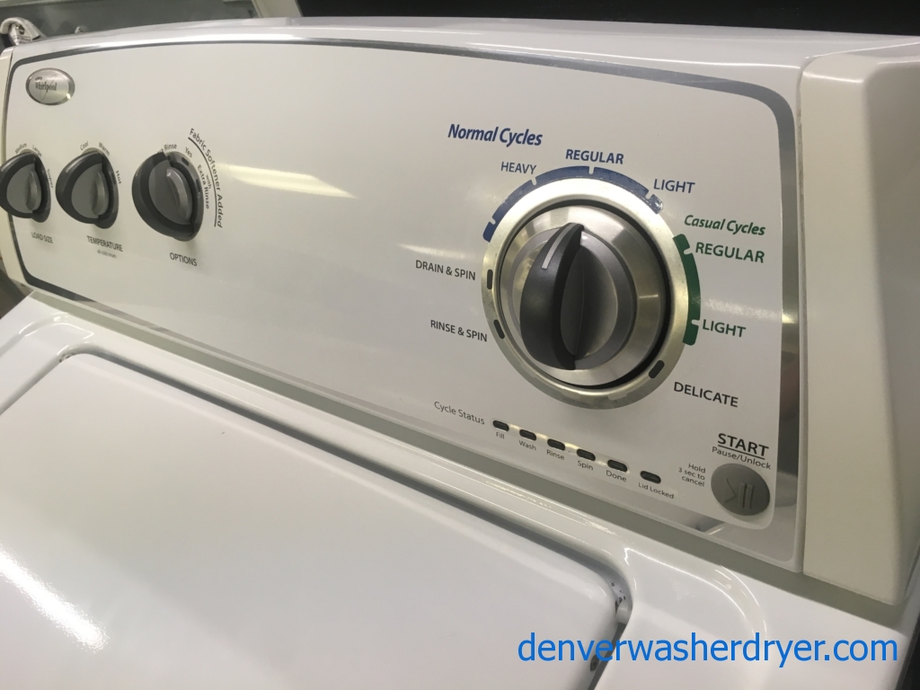 Superb Whirlpool Electric Set, 29″ Wide, Wrinkle Shield Feature, Agitator, Capacity 7.0 Cu.Ft., Quality Refurbished, 1-Year Warranty!