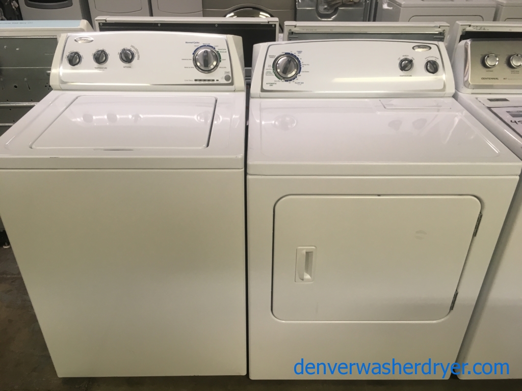 Superb Whirlpool Electric Set, 29″ Wide, Wrinkle Shield Feature, Agitator, Capacity 7.0 Cu.Ft., Quality Refurbished, 1-Year Warranty!