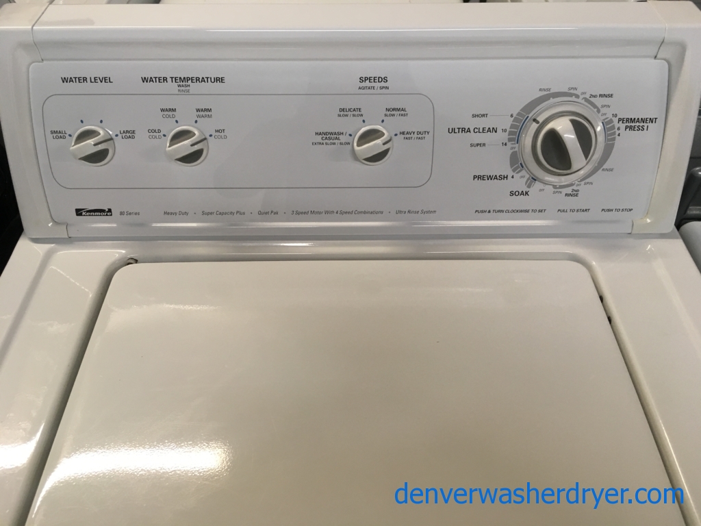 Nice Kenmore 80 Series Washer, Whirlpool Dryer, 220V, 29″ Wide, 1-Year Warranty!
