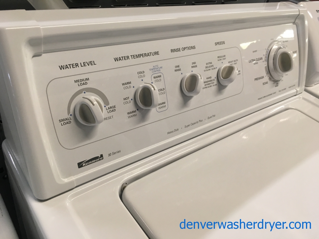 Awesome Kenmore 90 Series Washer and Dryer, Agitator, 27″ Wide, 220V, Capacity 7.0 Cu.Ft., Quality Refurbished, 1-Year Warranty!