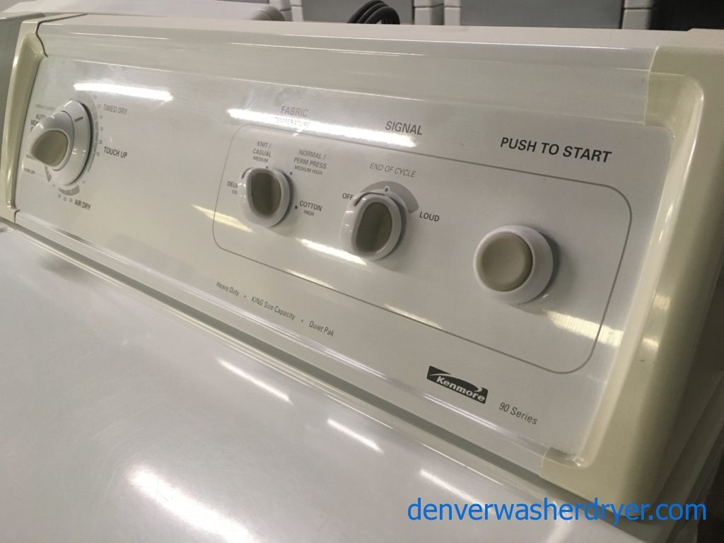Awesome Kenmore 90 Series Washer and Dryer, Agitator, 27″ Wide, 220V, Capacity 7.0 Cu.Ft., Quality Refurbished, 1-Year Warranty!