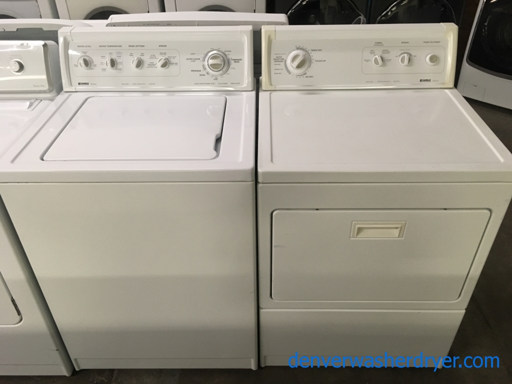 Awesome Kenmore 90 Series Washer and Dryer, Agitator, 27″ Wide, 220V, Capacity 7.0 Cu.Ft., Quality Refurbished, 1-Year Warranty!