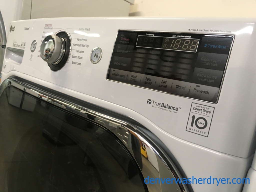 LG Steam Front-Load Set, White, Sanitary Cycles, 29″ Wide, HE, Energy-Star Rated, Wrinkle Care, Quality Refurbished, 1-Year Warranty!