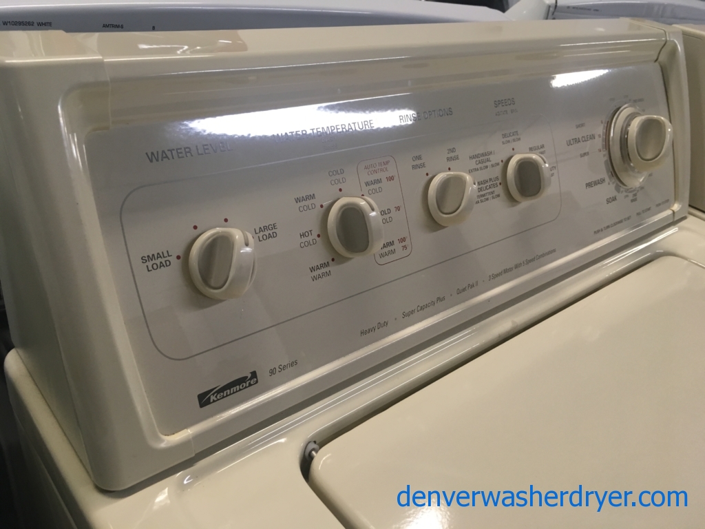 Awesome Bisque Kenmore 90 Series Set, Heavy-Duty, Agitator, 27″ Wide, 220V, Quality Refurbished, 1-Year Warranty!