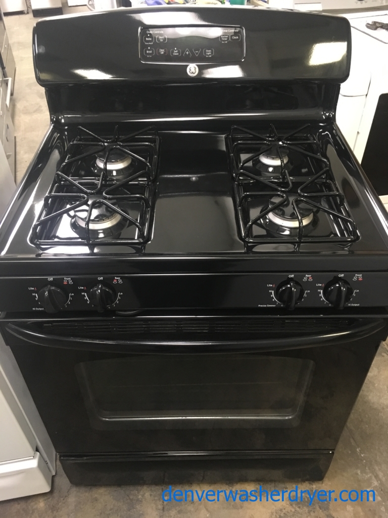 Beautiful GE GAS Range, Black, 4 Burner, Self-Clean, Quality Refurbished, 1-Year Warranty!