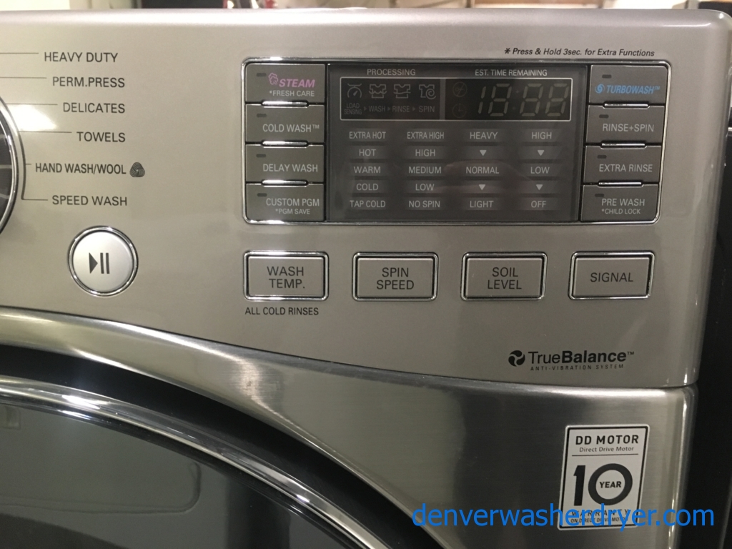 Great LG Steam Front-Load Set, Graphite Steel, HE, 220V, Sanitary Cycles, Custom Program, Quality Refurbished, 1-Year Warranty!