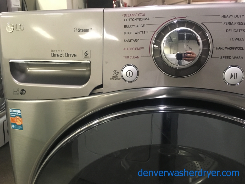 Great LG Steam Front-Load Set, Graphite Steel, HE, 220V, Sanitary Cycles, Custom Program, Quality Refurbished, 1-Year Warranty!