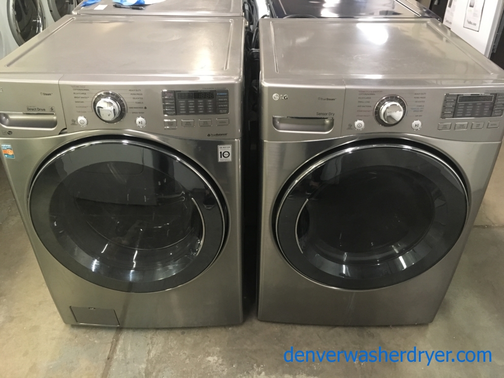 Great LG Steam Front-Load Set, Graphite Steel, HE, 220V, Sanitary Cycles, Custom Program, Quality Refurbished, 1-Year Warranty!