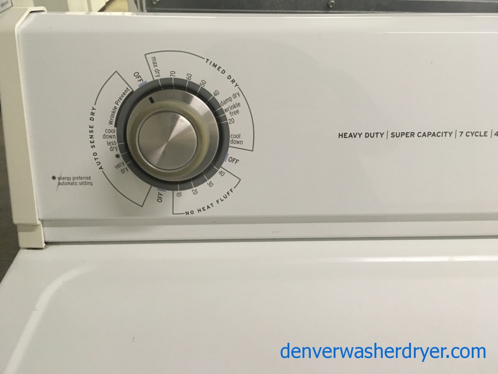 Great Roper by Whirlpool Dryer, 220V, 29″ Wide, Capacity 7.0 Cu.Ft., Wrinkle Prevent Option, Quality Refurbished, 1-Year Warranty!
