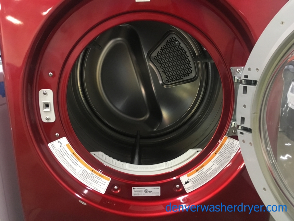 Nice LG Front-Load TROMM Dryer, Cherry Red, Sensor Dry, Capacity 7.3 Cu.Ft., Anti-Bacterial, Wrinkle Care Option, Quality Refurbished, 1-Year Warranty!