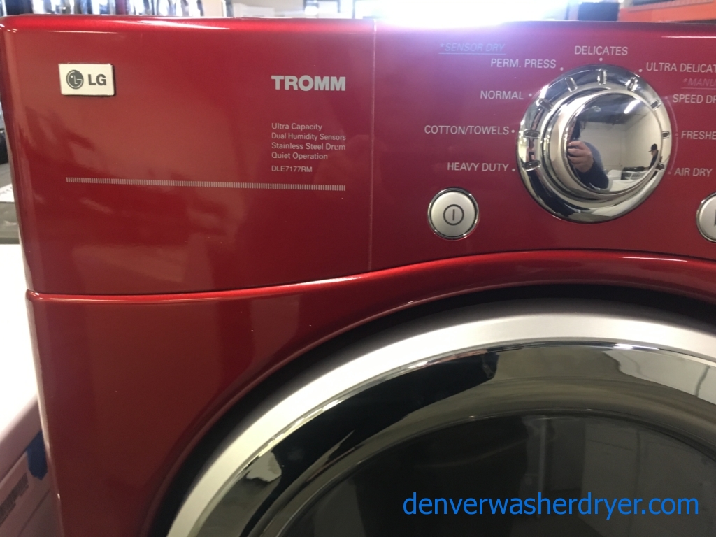 Nice LG Front-Load TROMM Dryer, Cherry Red, Sensor Dry, Capacity 7.3 Cu.Ft., Anti-Bacterial, Wrinkle Care Option, Quality Refurbished, 1-Year Warranty!
