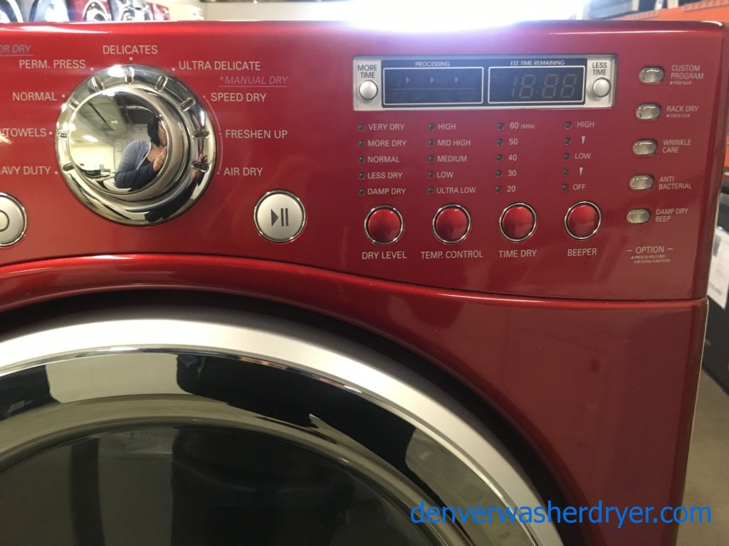 Nice LG Front-Load TROMM Dryer, Cherry Red, Sensor Dry, Capacity 7.3 Cu.Ft., Anti-Bacterial, Wrinkle Care Option, Quality Refurbished, 1-Year Warranty!